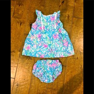 Lilly Pulitzer Annabelle infant dress in Multi Coral Bay Print. Size 6-12months